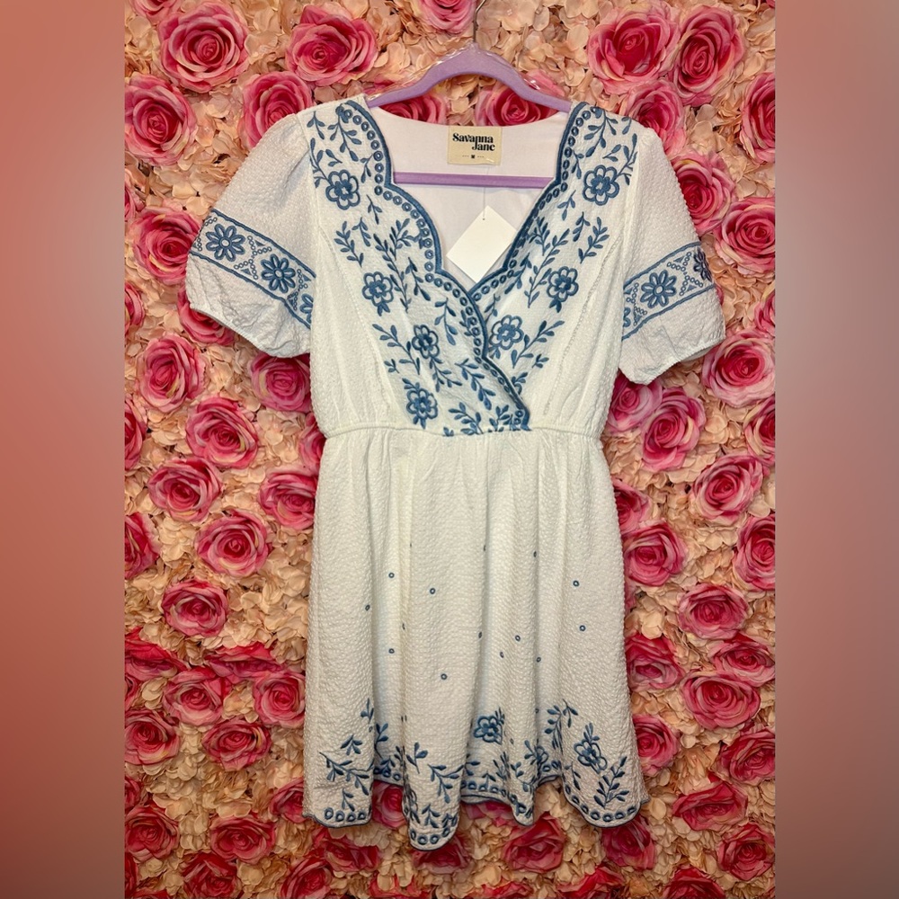 White with Blue Aline Dress